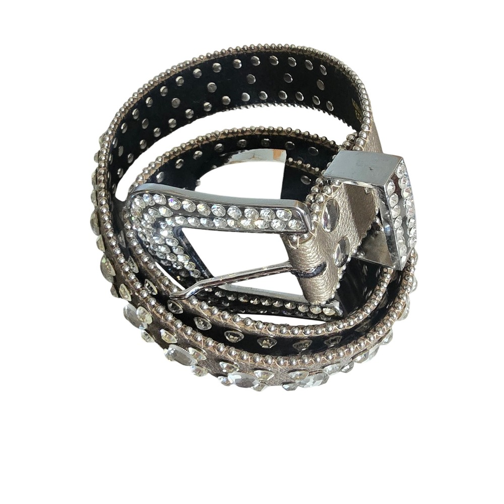 Western Rhinestone Studded Leather Belt Metallic Gold Y2K‎ Cowgirl Size S 6901